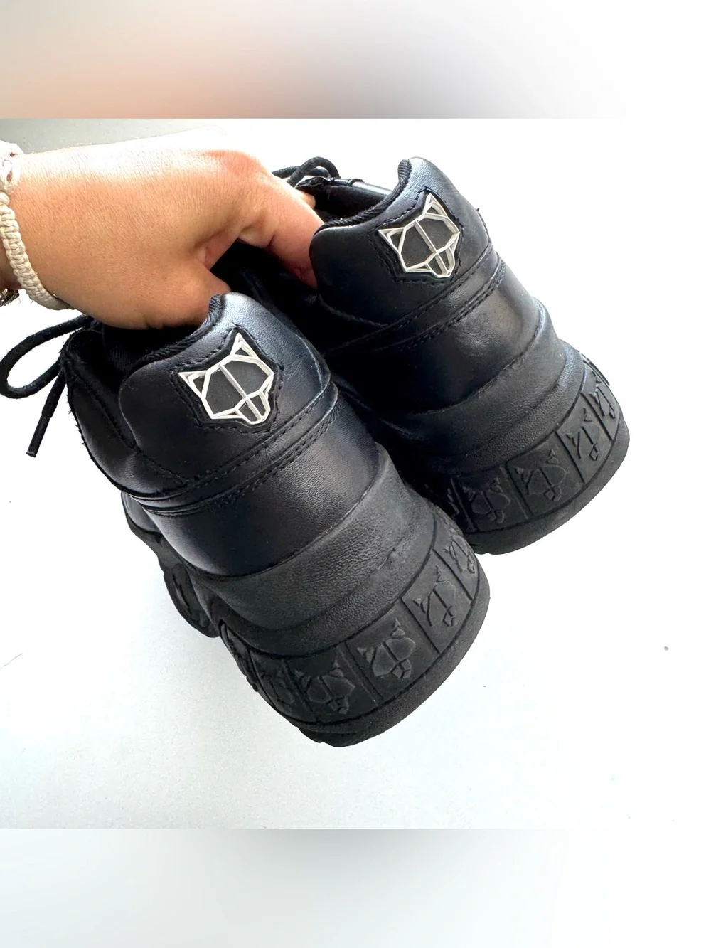 Naked Wolfe Sporty Chunky Sneakers Black Leather Platform Shoes Womens US 5 Goth